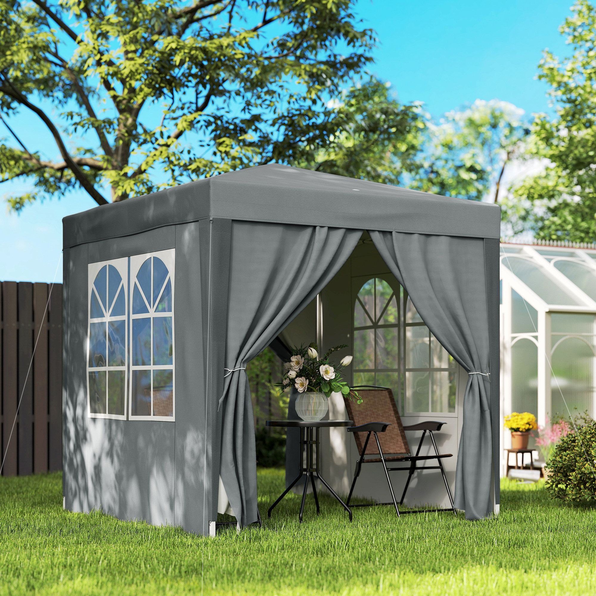 OUTSUNNY 2mx2m Pop Up Gazebo Party Tent Canopy Marquee with Storage Bag in Grey