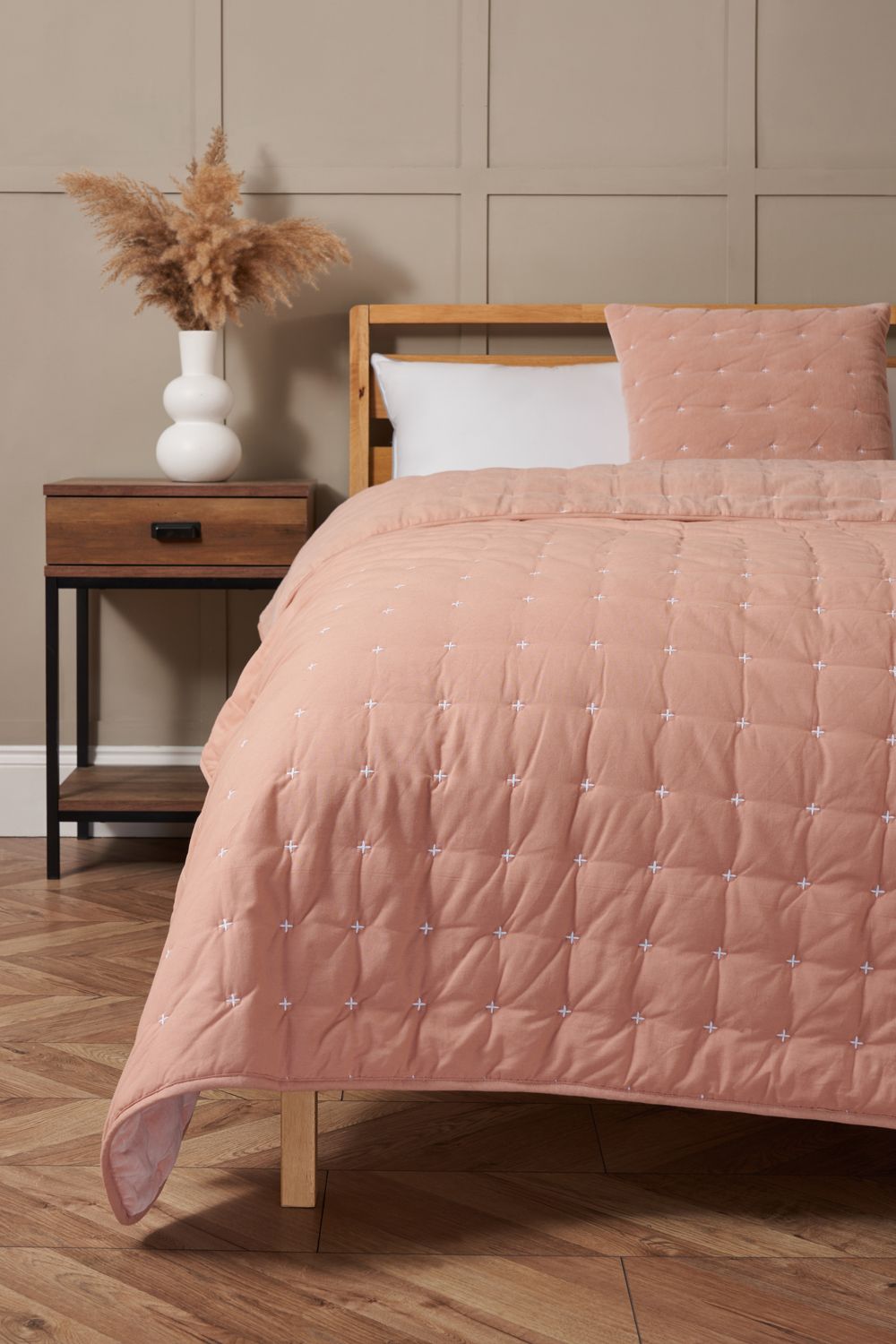 BHS Cross Stitch Quilted Bedspread in Pink