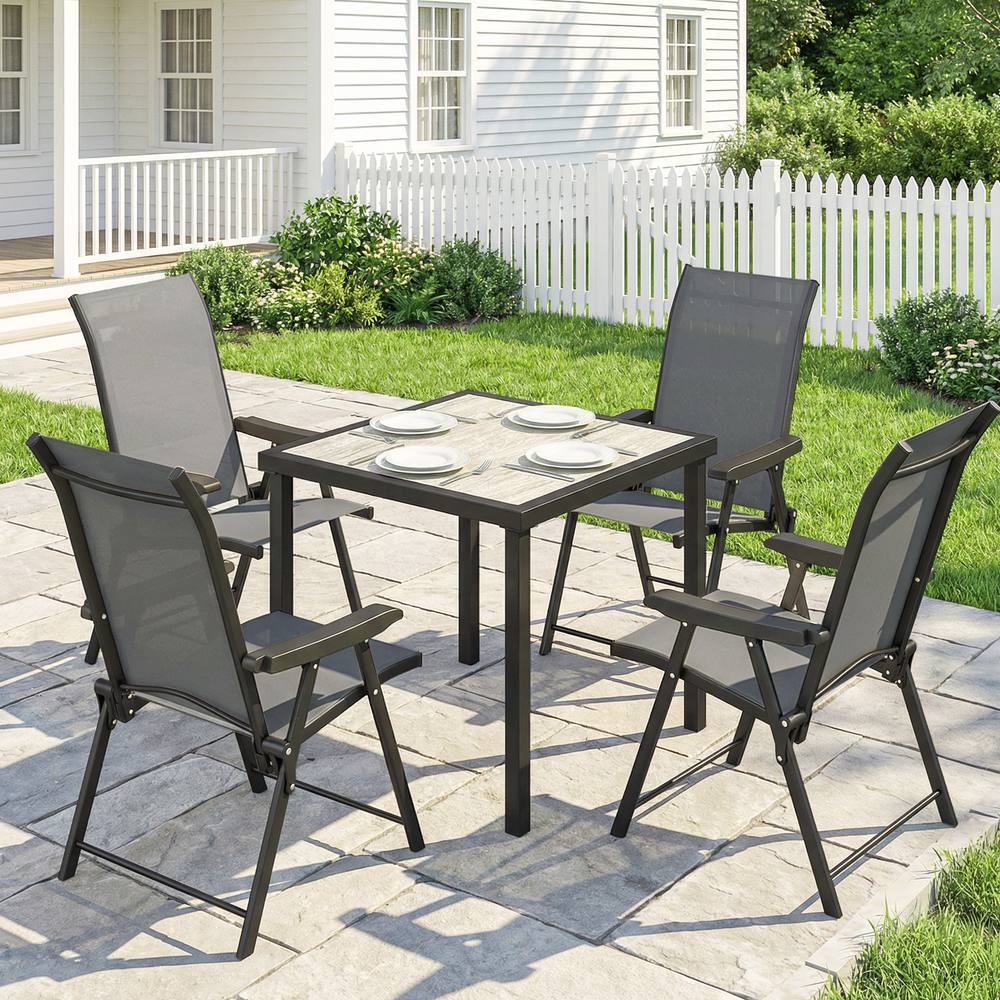 OUTSUNNY 5 Pieces Outdoor Dining Set, Garden Dining Set for 4 in Grey