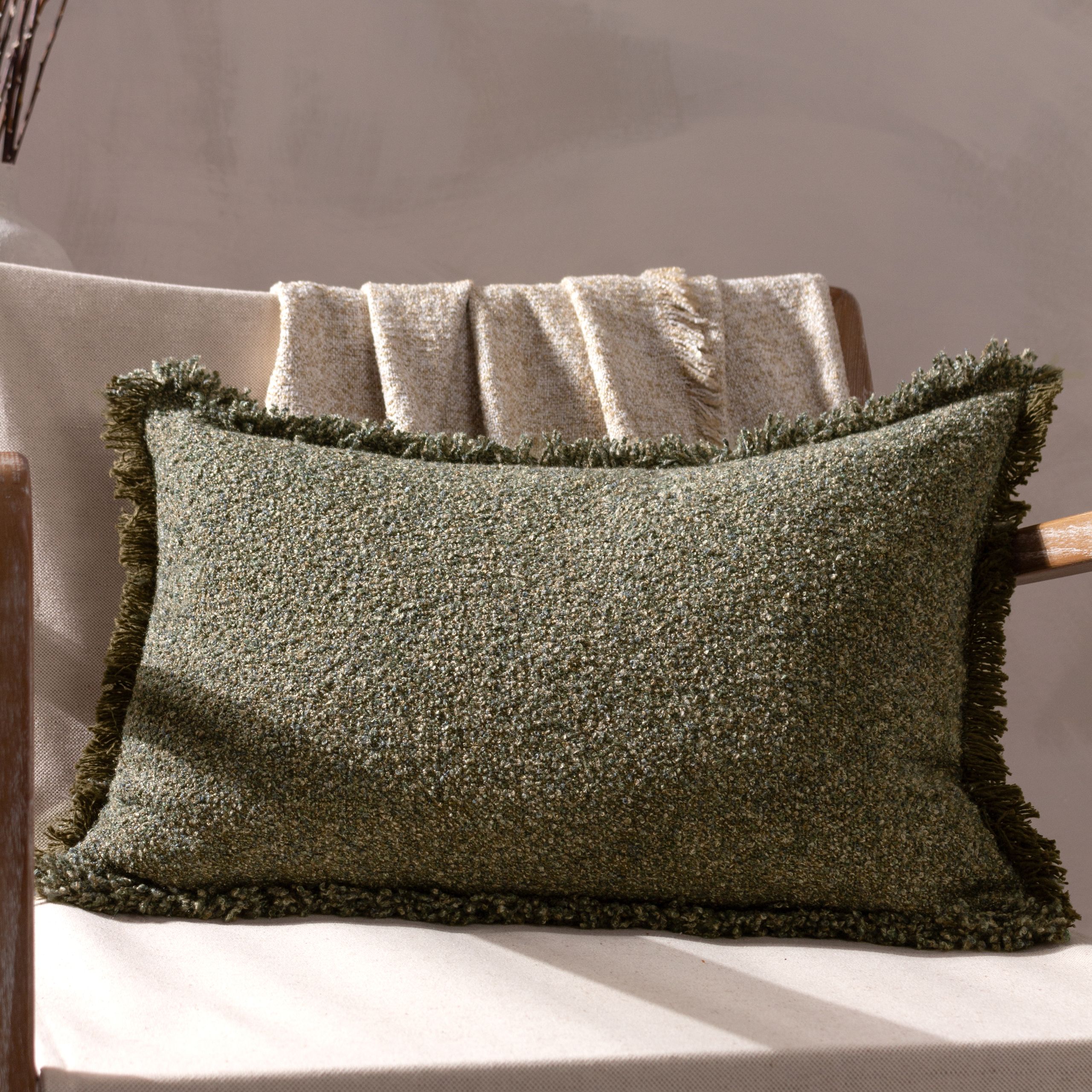 Yard Doze Woven Fringed Cushion in Dark Green
