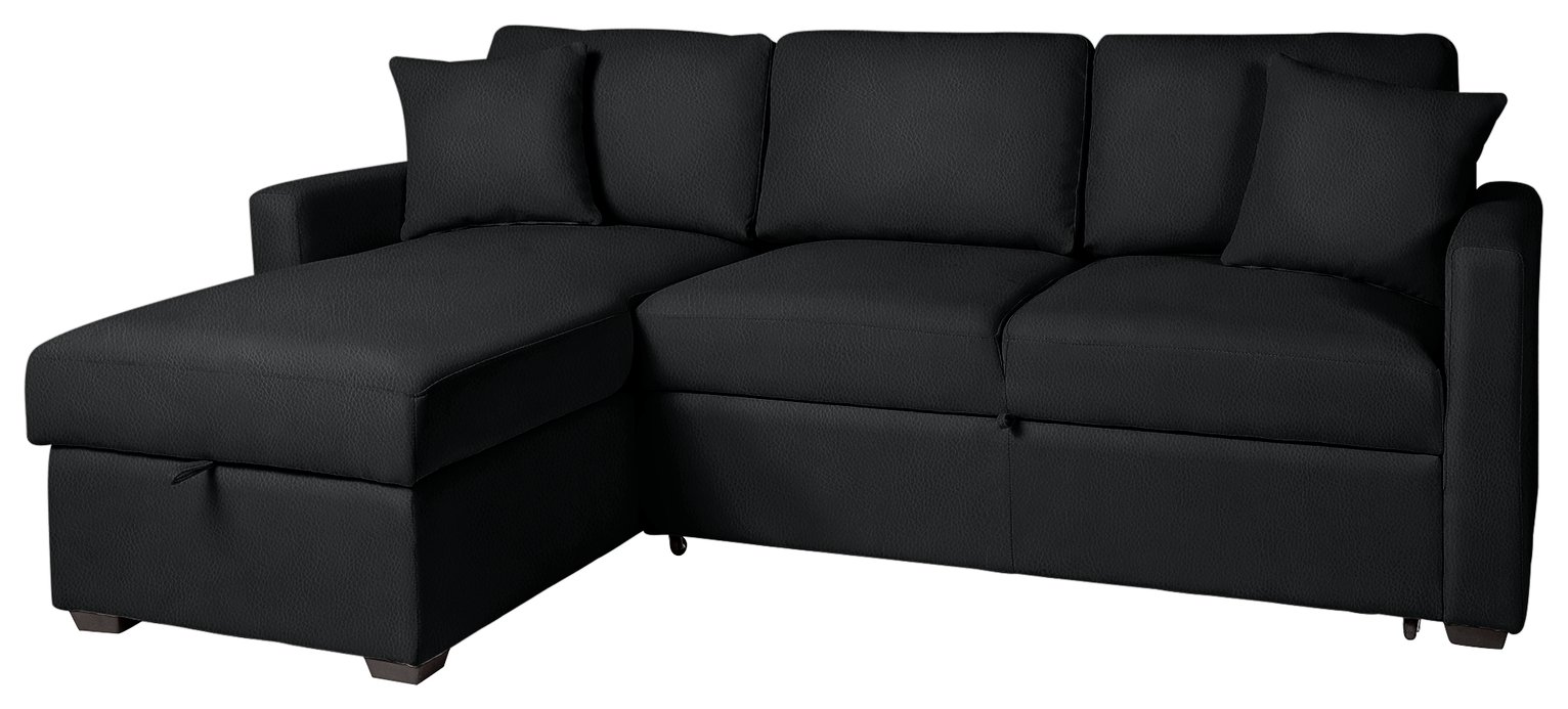 Habitat Reagan Left Corner Faux Leather Sofa Bed - Black