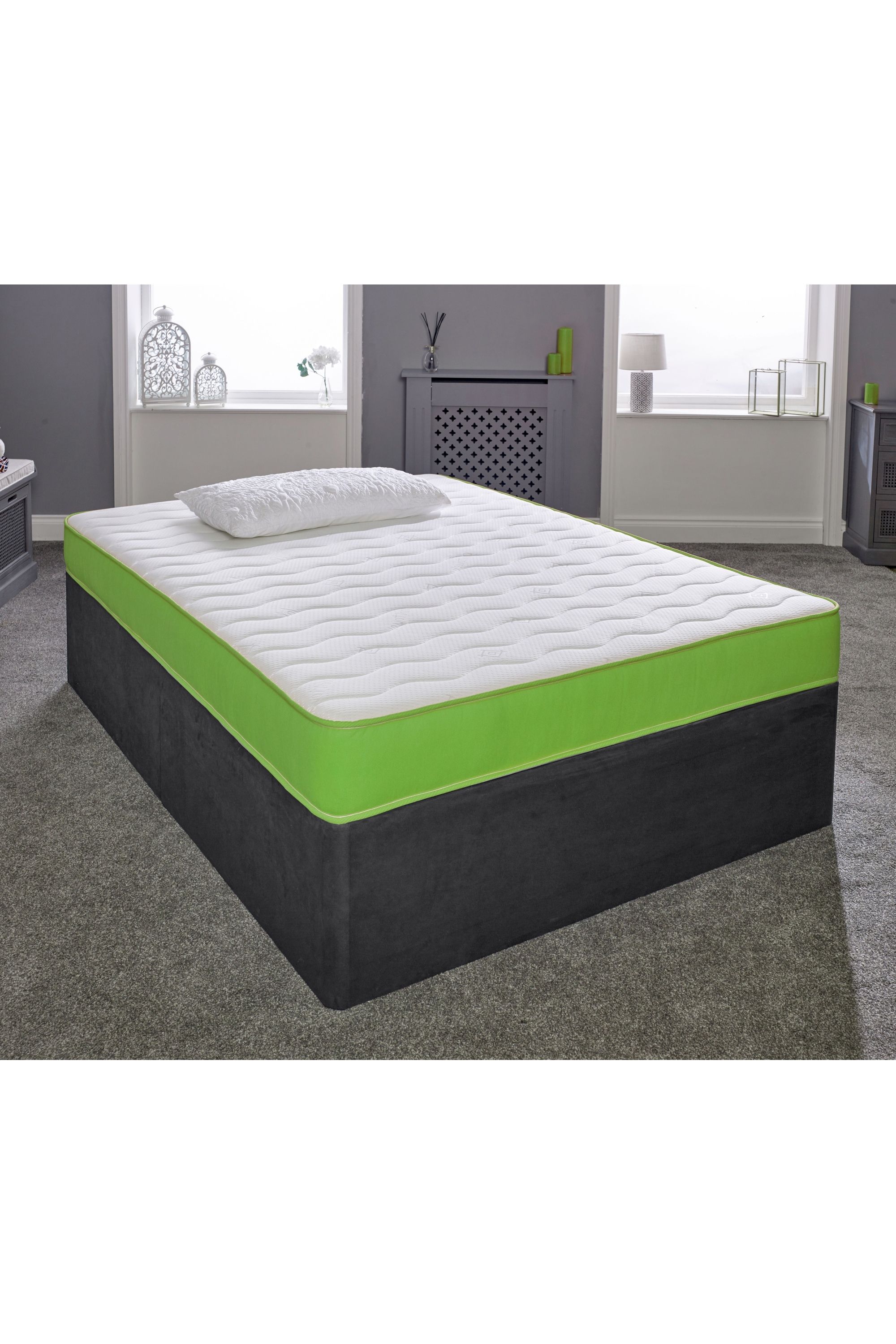 eXtreme Comfort Ltd Cooltouch Colours White Wave Hybrid Memory Foam & Pinna-Coil Innerspring Mattress With Green Border