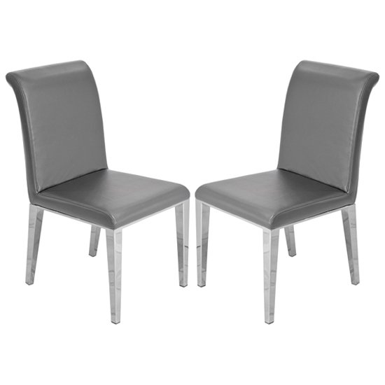 Kirkland Grey Leather Dining Chairs With Chrome Legs In Pair
