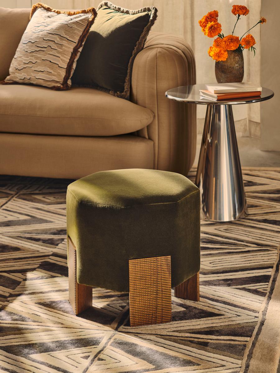 Alvin Footstool, Velvet, Olive