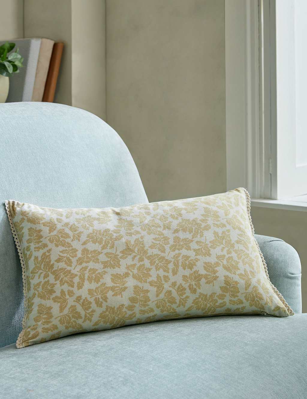 Laura Ashley Pure Cotton Lady Fern Cushion Yellow Mix