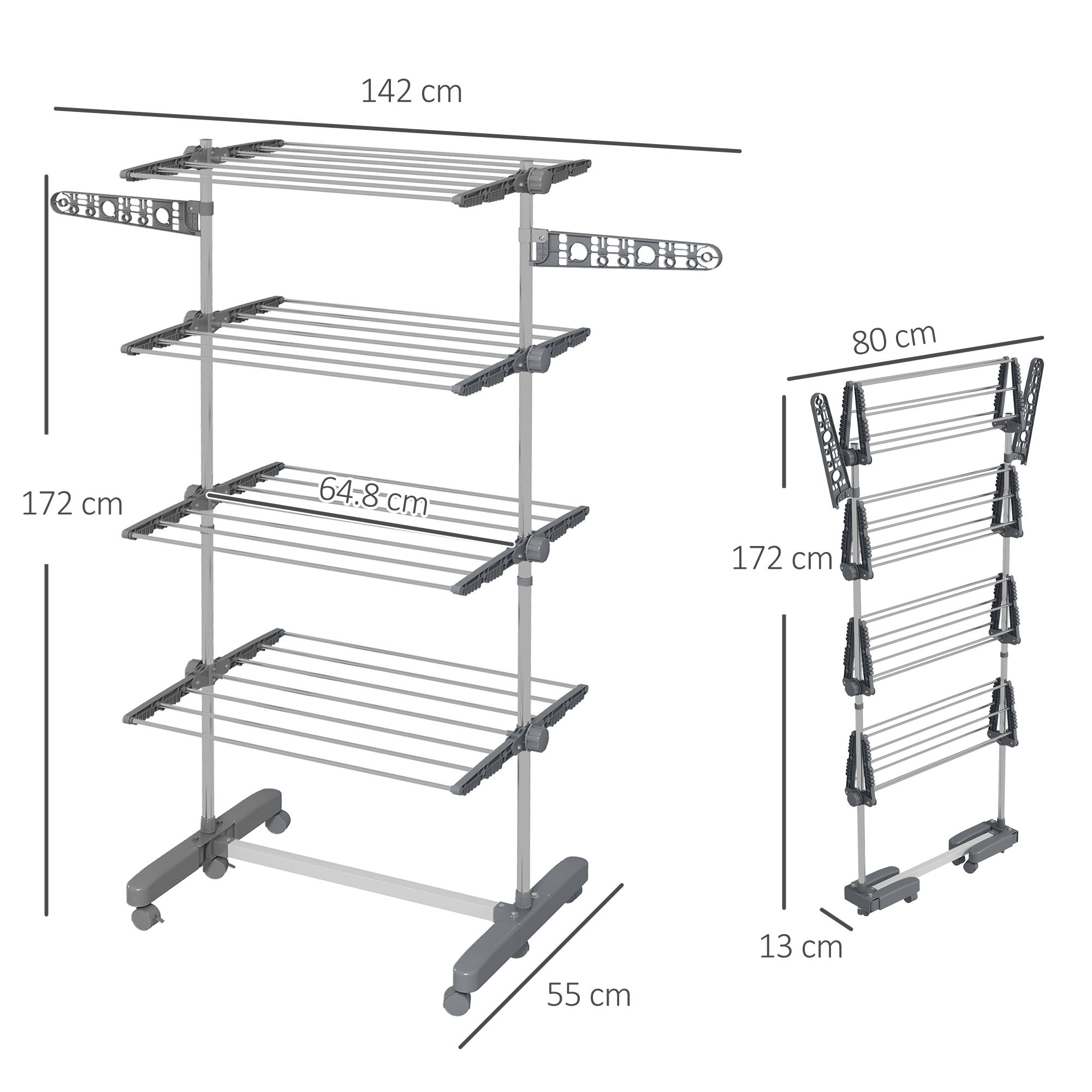 HOMCOM Large Clothes Airer Stainless Steel Clothes Drying Rack in Grey 3