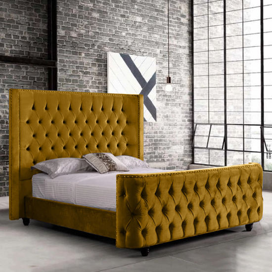 Hammond Plush Velvet Single Bed In Mustard