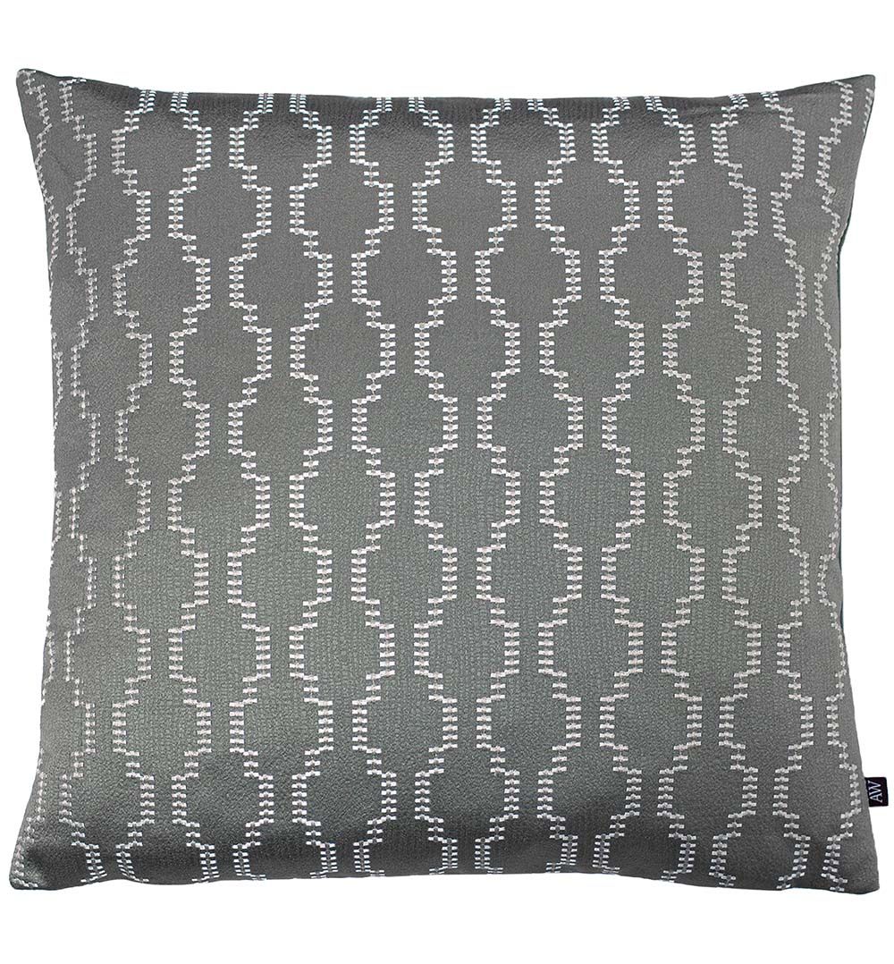 Ashley Wilde Nash Embroidered Satin Jaquard Cushion in Dark Grey