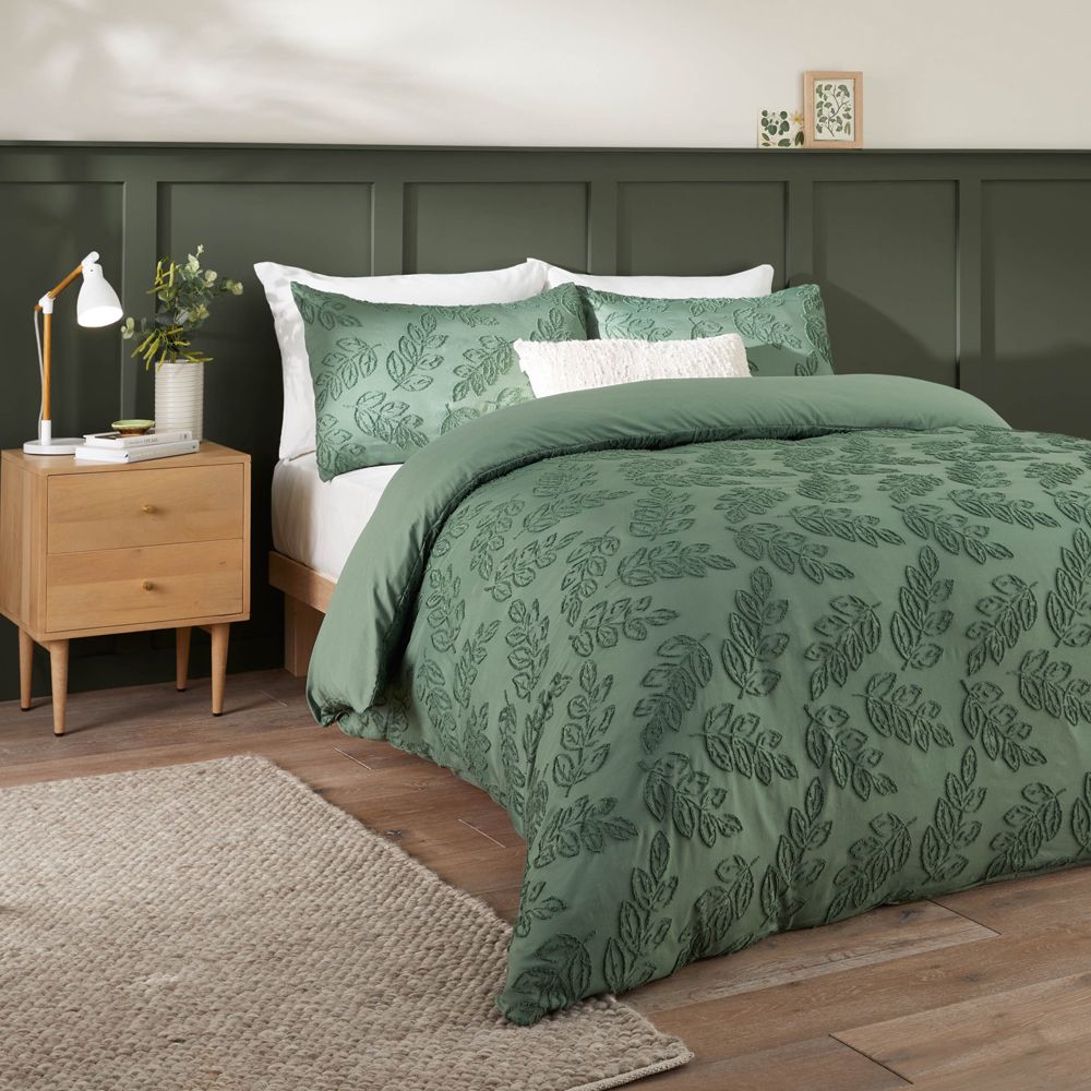 Duvet Day Seville Leaf Tufted Soft Touch Duvet Cover Set in Green