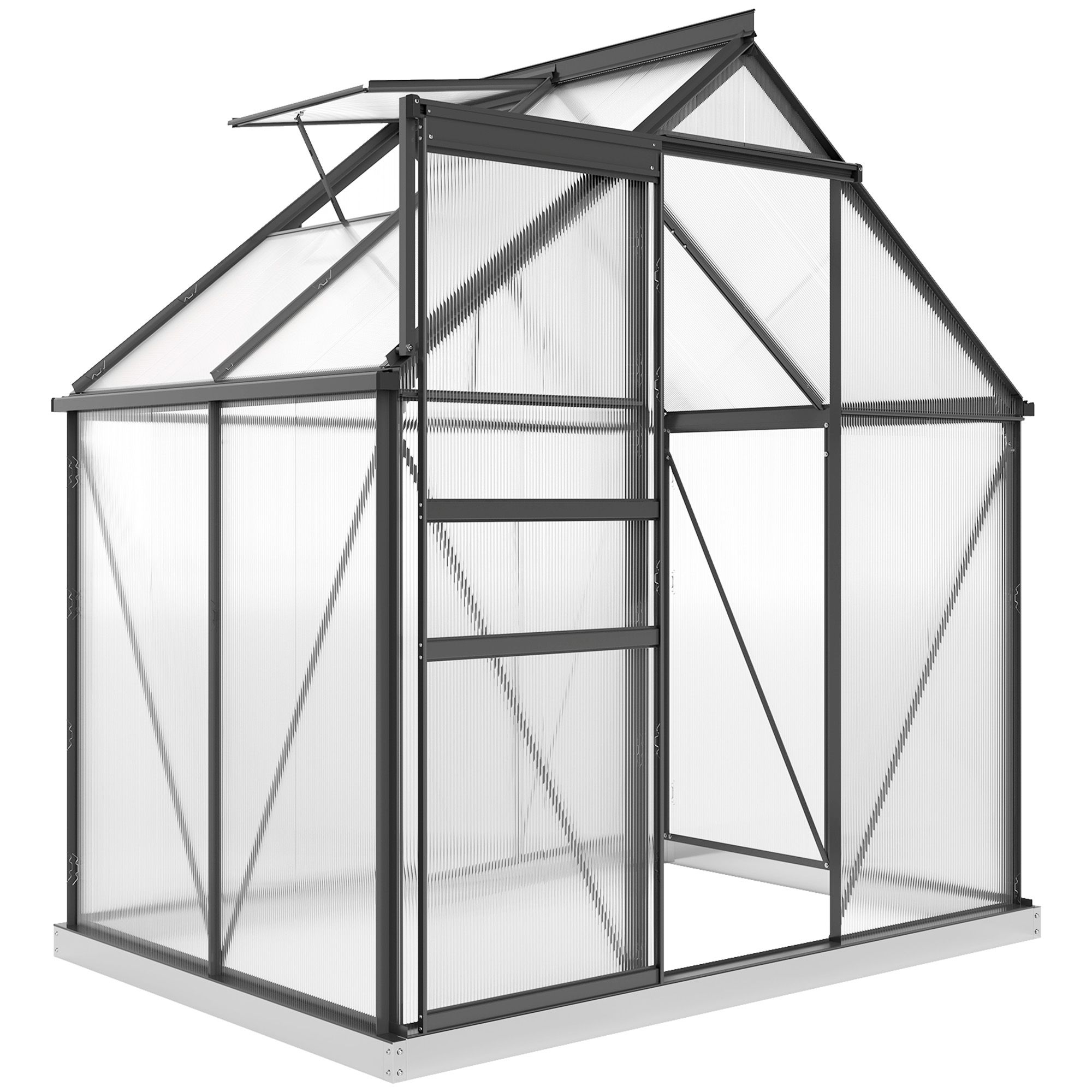 OUTSUNNY Polycarbonate Walk-in Garden Greenhouse w/ Sliding Door Grey 2