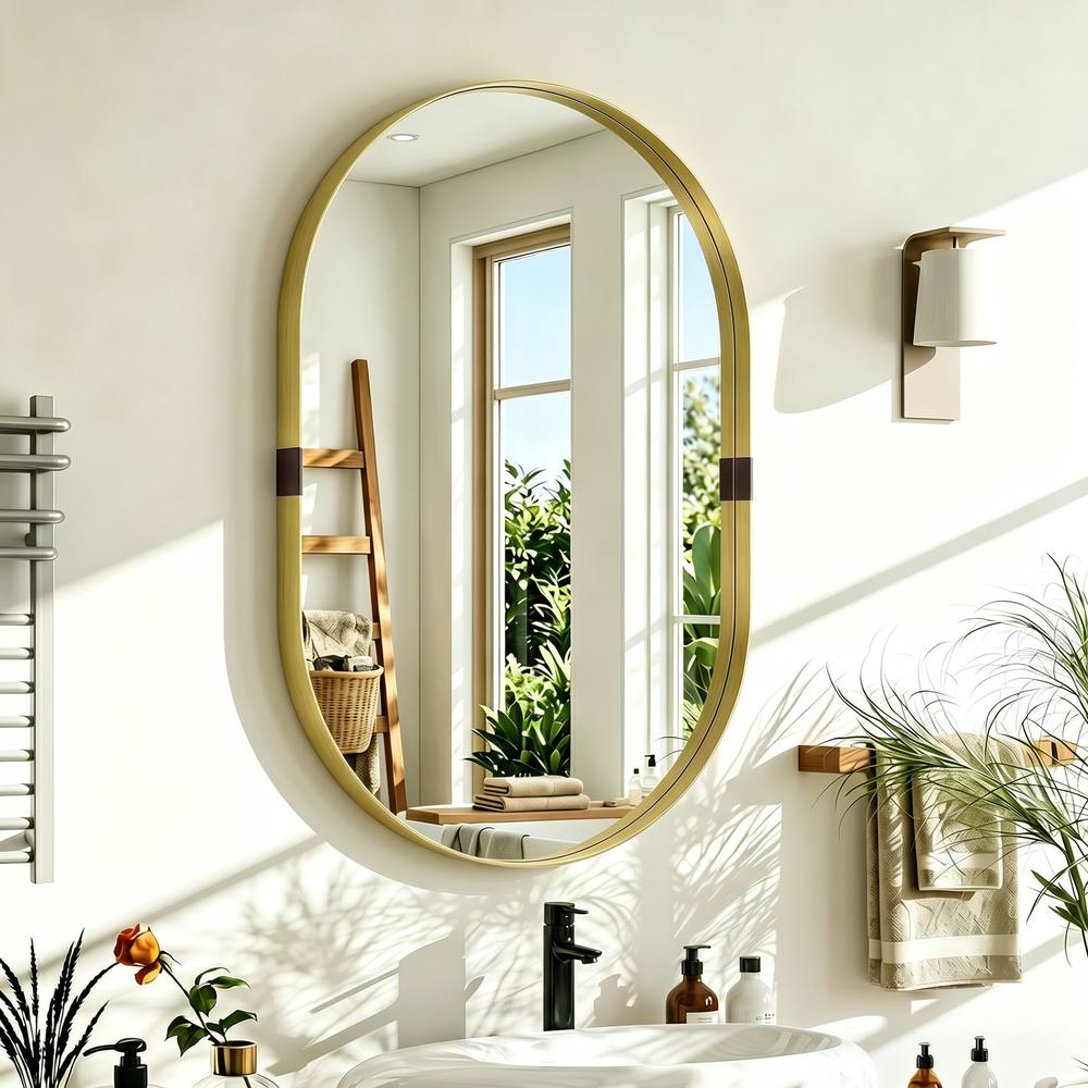 HOMCOM Wall Mirror with Elevated Aluminium Alloy Frame, 60 x 90 cm in Gold