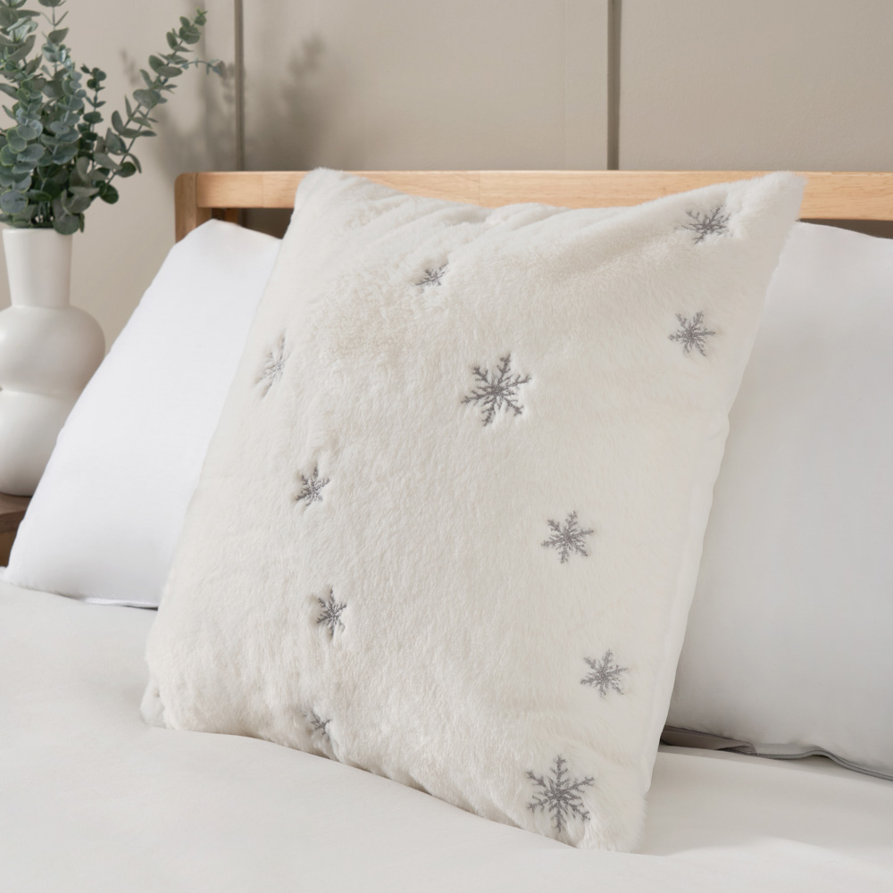Christmas Sparkling Snowflakes Cushion, White