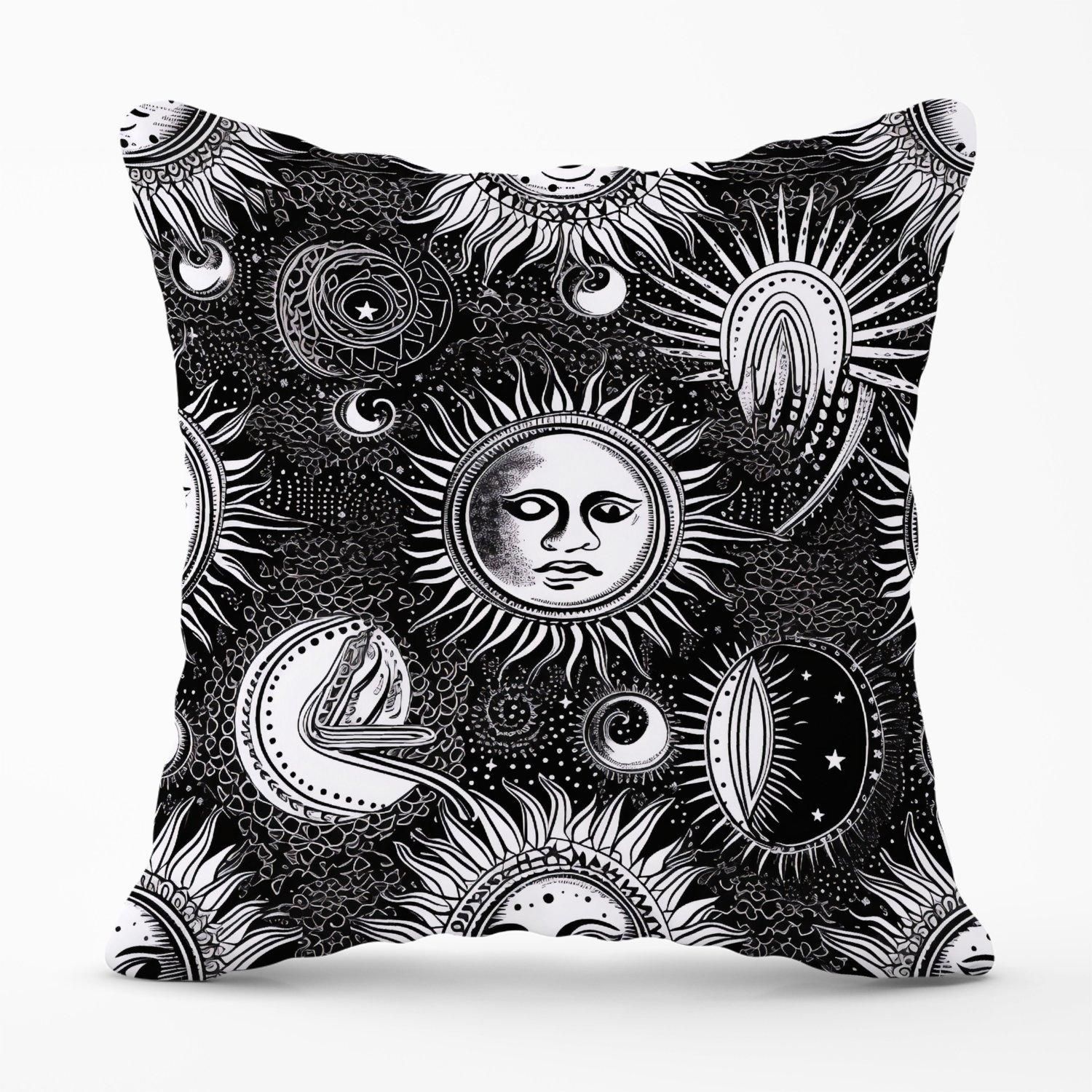 Warren Reed - Designer Moon & Sun Black White Outdoor Cushion