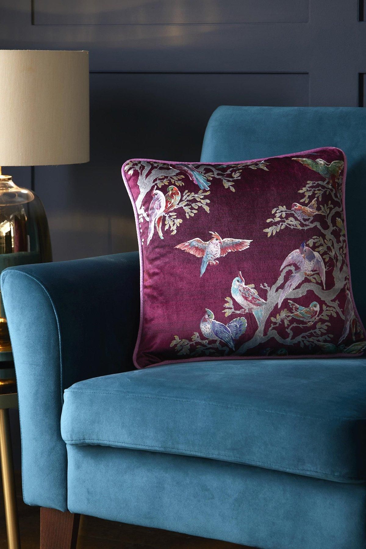 Laurence Llewelyn-Bowen 'Birdity Absurdity' Soft Touch Velvet Filled Cushion in Pink