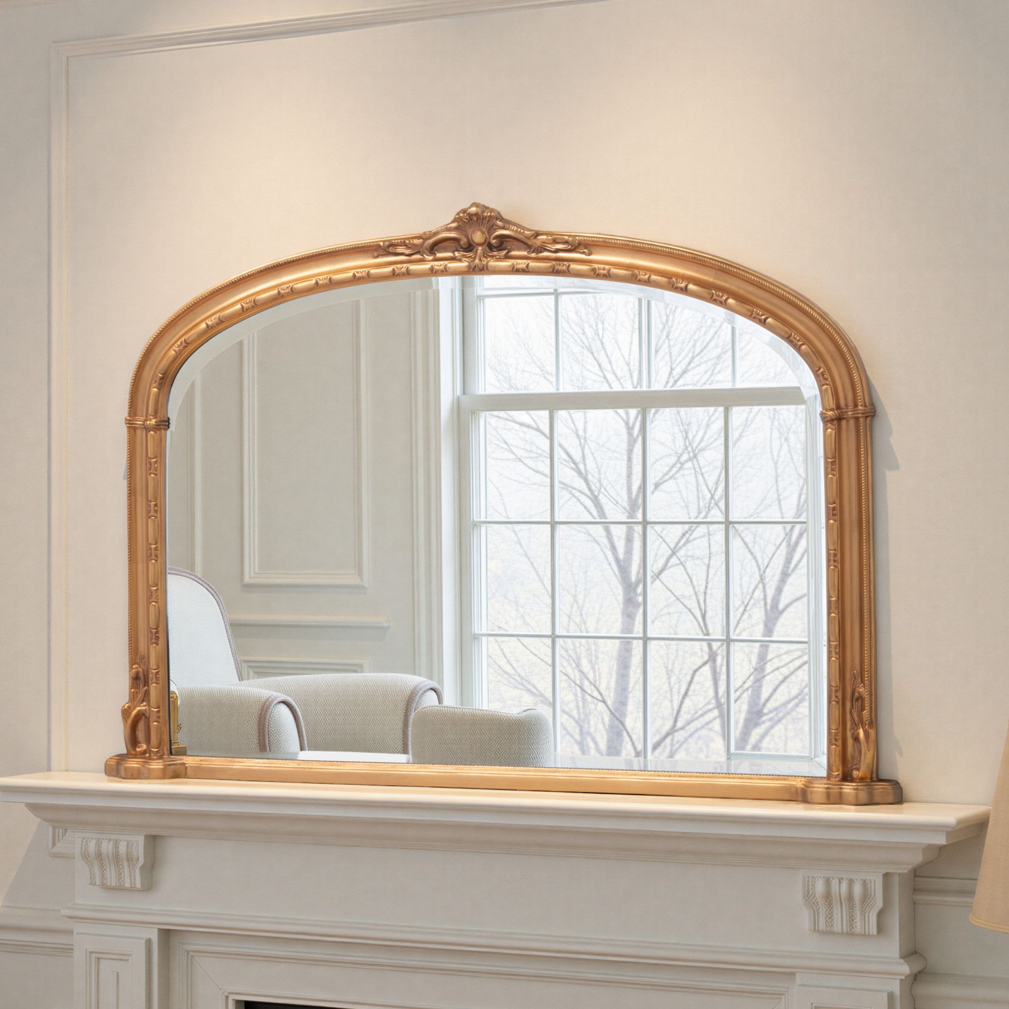 Yearn Mirrors Overmantle Mirror Arched 127(w) x 89cm(h) Victorian Mirror in Gold 2