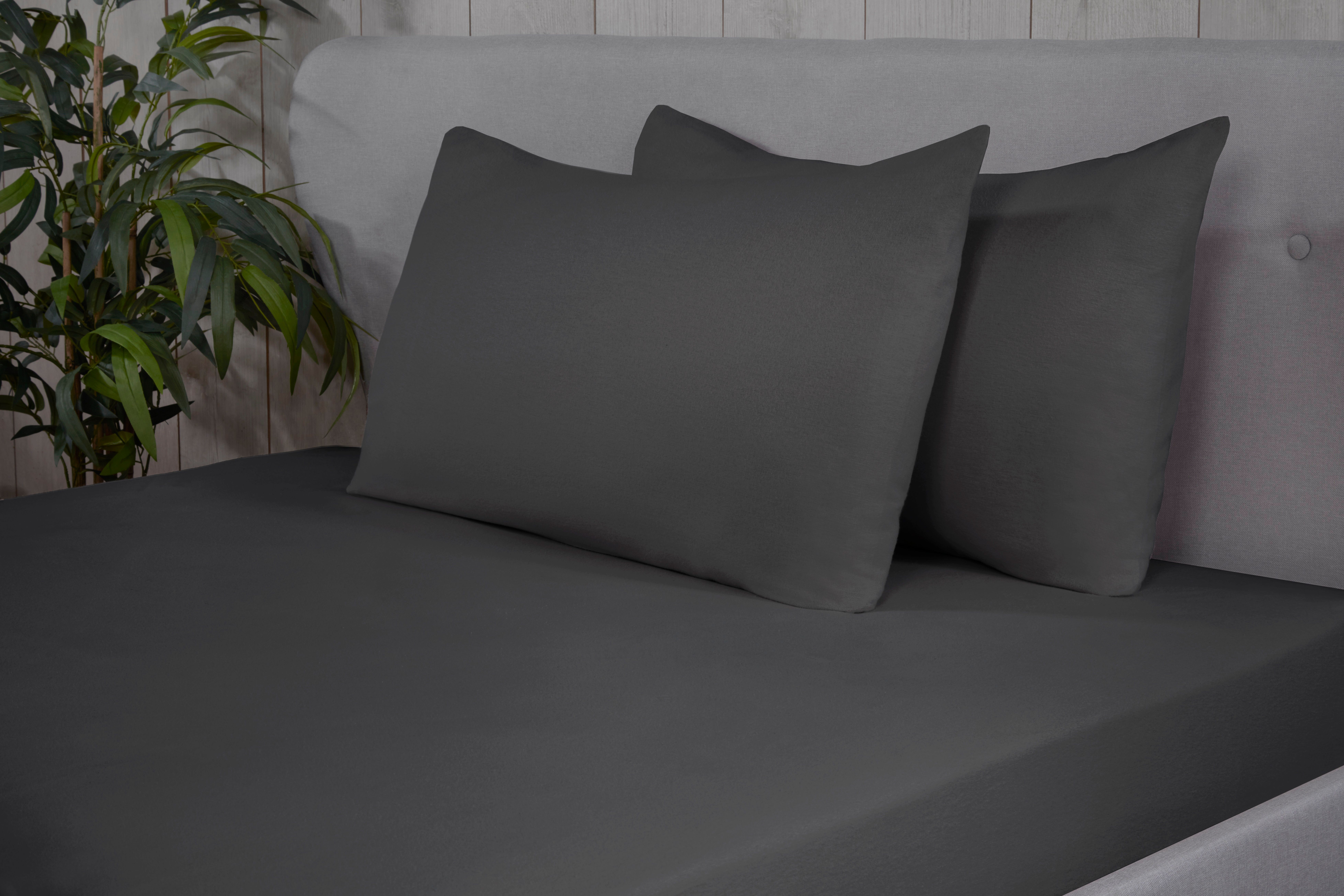 Smart Living Brushed Cotton Bed Linen Fitted Bedsheet or Pillowcase Pair Non Iron in Charcoal