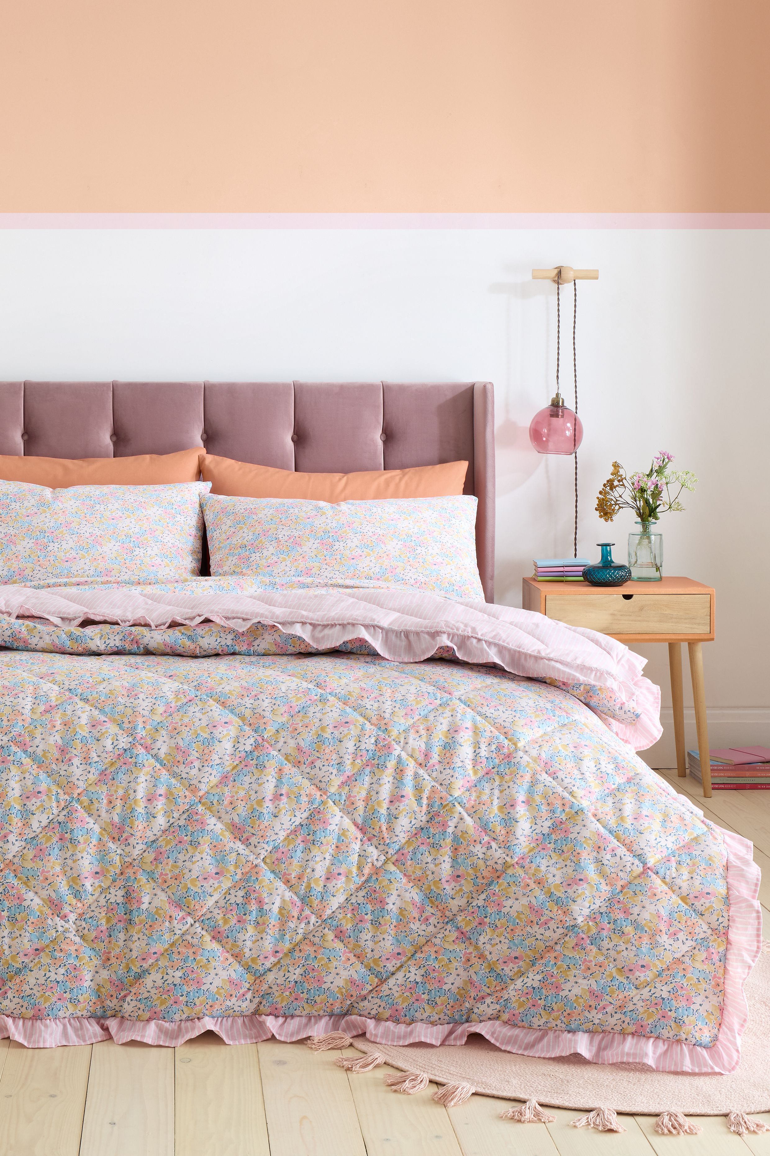 Catherine Lansfield 'Darcy Floral' Reversible Bedspread in Pink