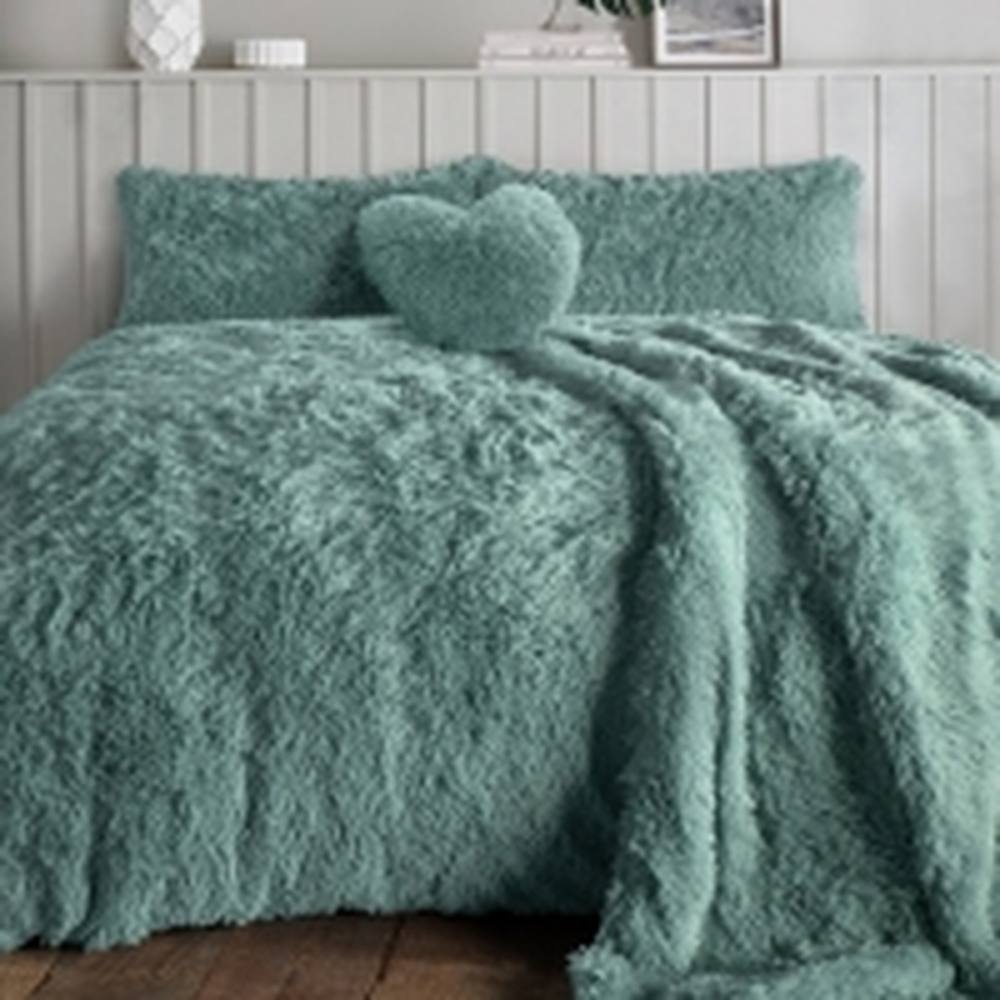 Homes-Linen Alaska Long Fur Teddy Fleece Duvet Cover Set Soft Warm Cosy Bedding in White