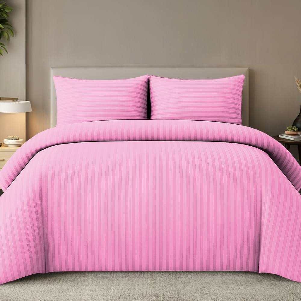 Grace Embossed Satin Stripe Duvet Cover Sets in Pink