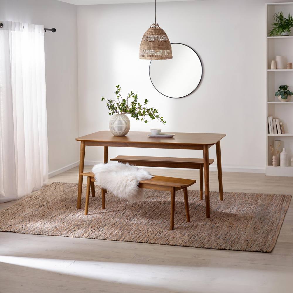 FurnitureboxUK Lynton Large Wooden Dining Table & 2 Benches in Walnut