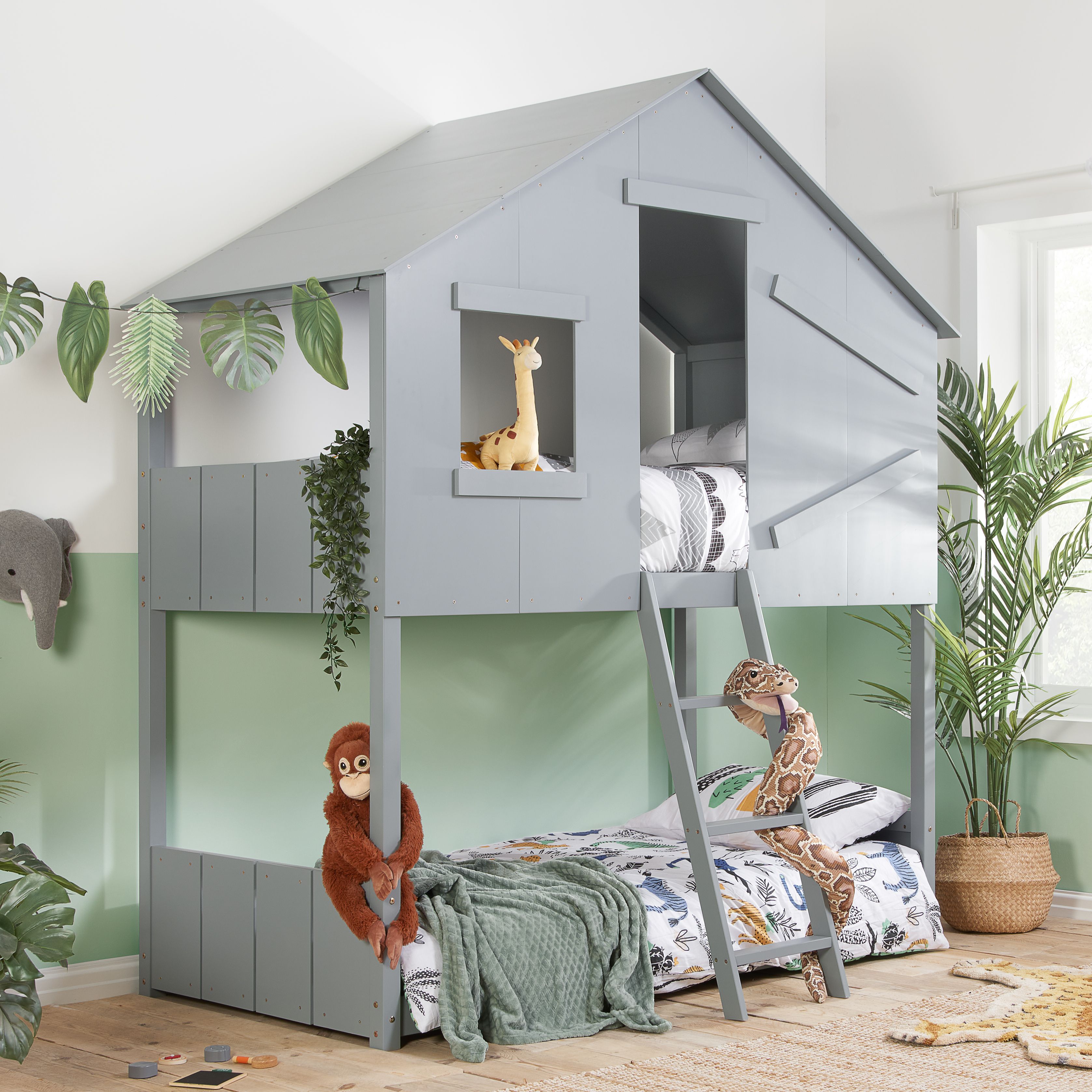 Birlea Solid Wood Bunk Beds Safari 3FT Single Bed Pine Frame in Grey