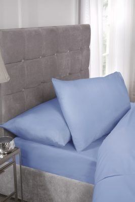 New Edge Blinds Percale Collection 180 Thread Count Percale Fitted Sheet in Blue