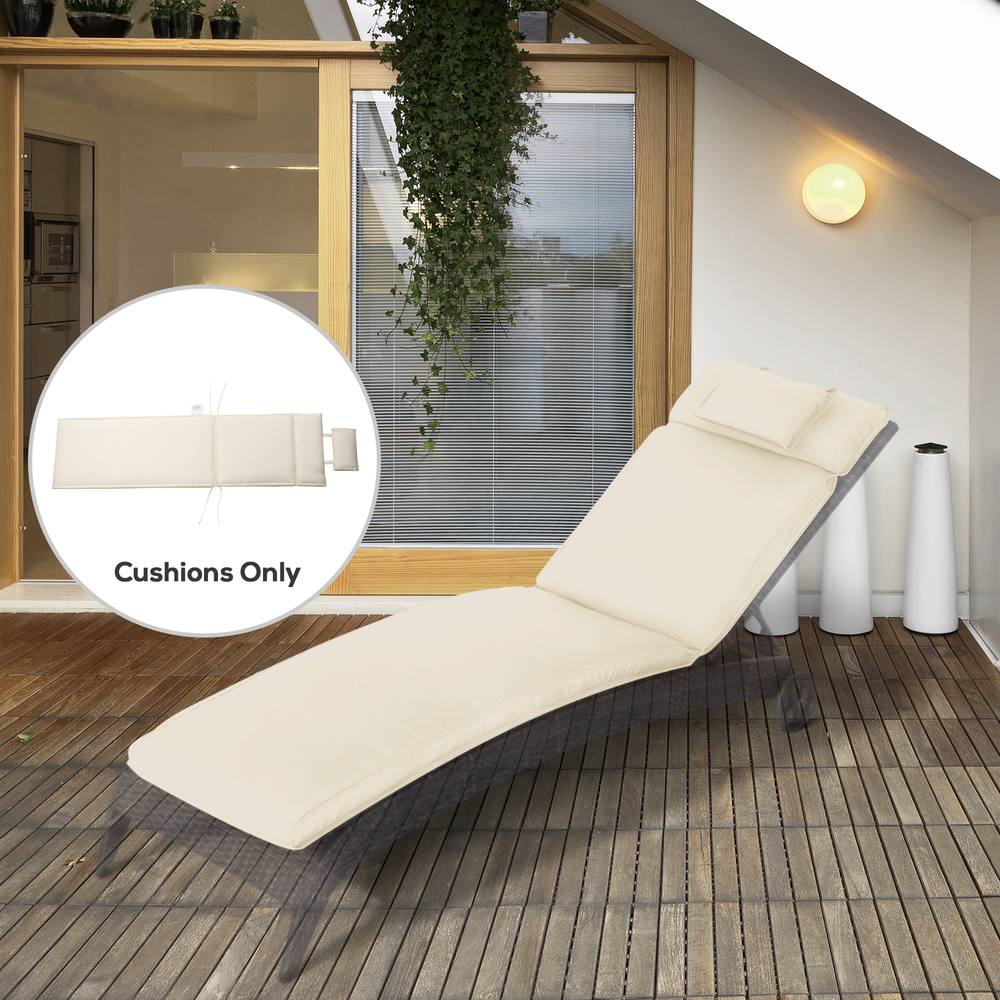OUTSUNNY Garden Sun Lounger Chair Cushion ONLY Reclining Relaxer Indoor Outdoor in Cream