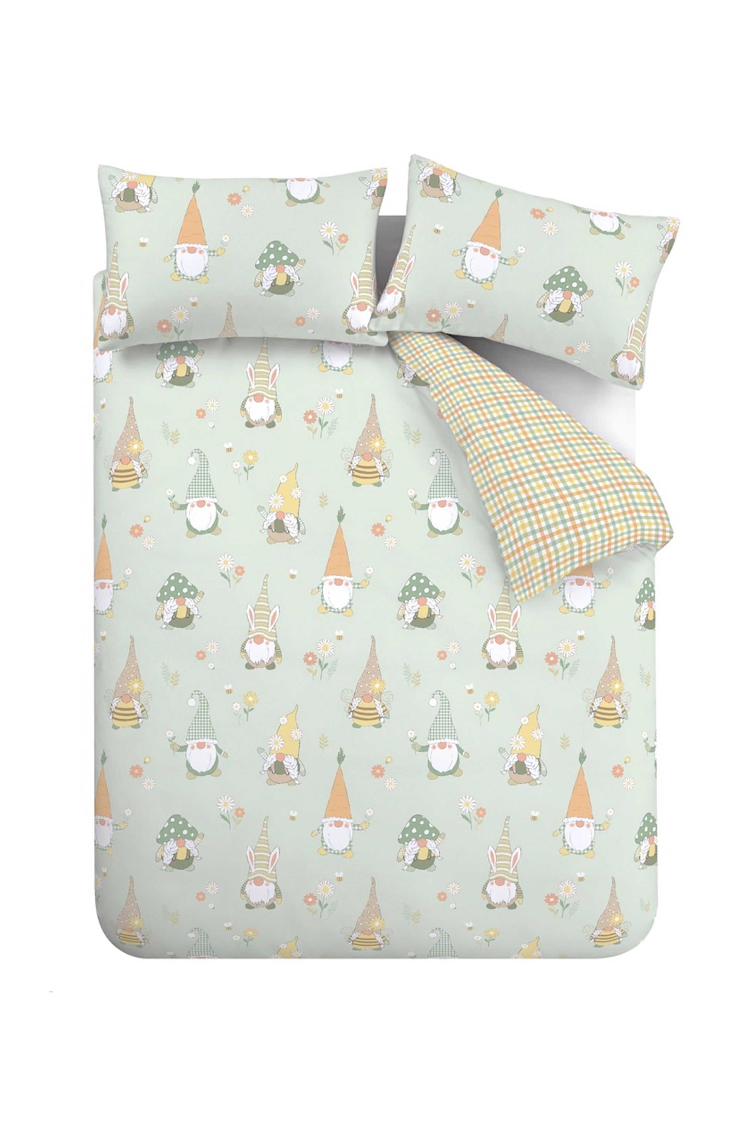 Catherine Lansfield 'Spring Gonks' Reversible Duvet Cover Set in Light Green 6