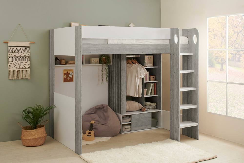 Flair Hampton High Sleeper Bed with Wardrobe in Grey