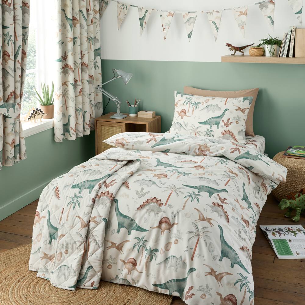 Happy Linen Company Scandi Saurus Dinosaurs Reversible Duvet Cover Bedding Set in Ivory