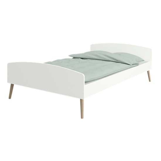 Softline Wooden Double Bed In Off White And Oak
