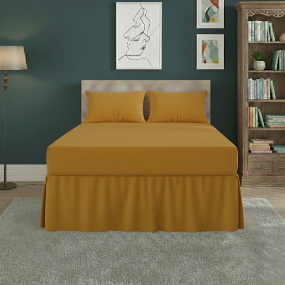 Snug City Fitted Valance Bed Sheet Polycotton Mattress Cover & Frill Easy Care in Mustard