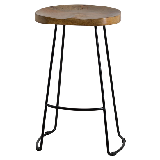 Frankston Wooden Bar Stool In Brown With Black Metal Legs