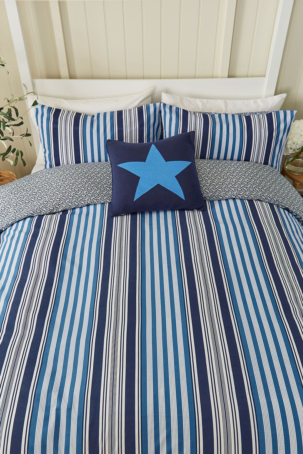 Helena Springfield 'Beach House Stripe' Cotton Duvet Cover Set in Blue 3