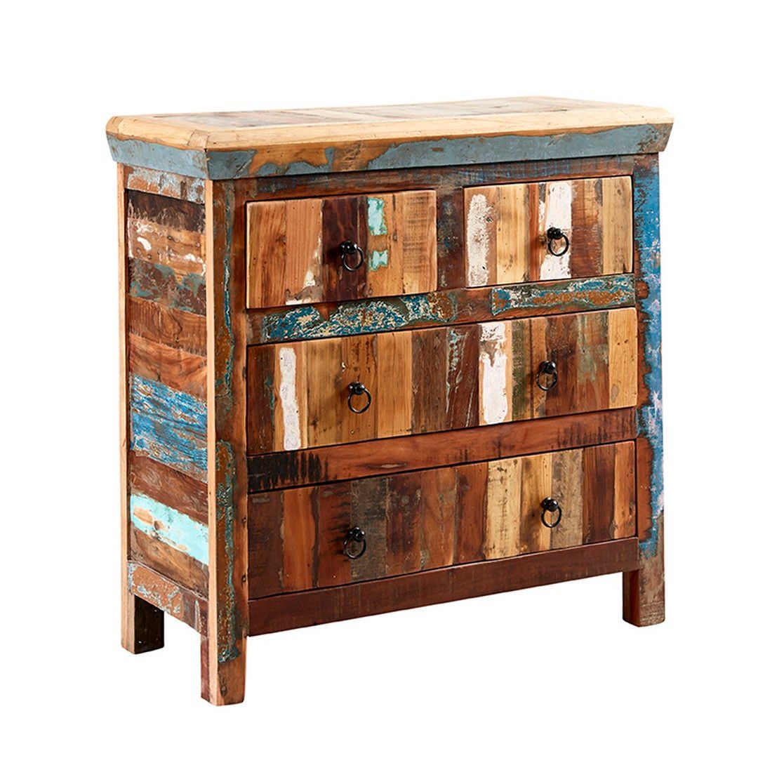 Indian Hub Coastal 4 Drawer Chest - Wood - L40 x W90 x H90 cm in Brown