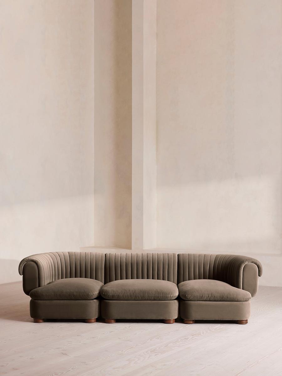 Rava Modular Sofa, Four Seater, Velvet, Taupe