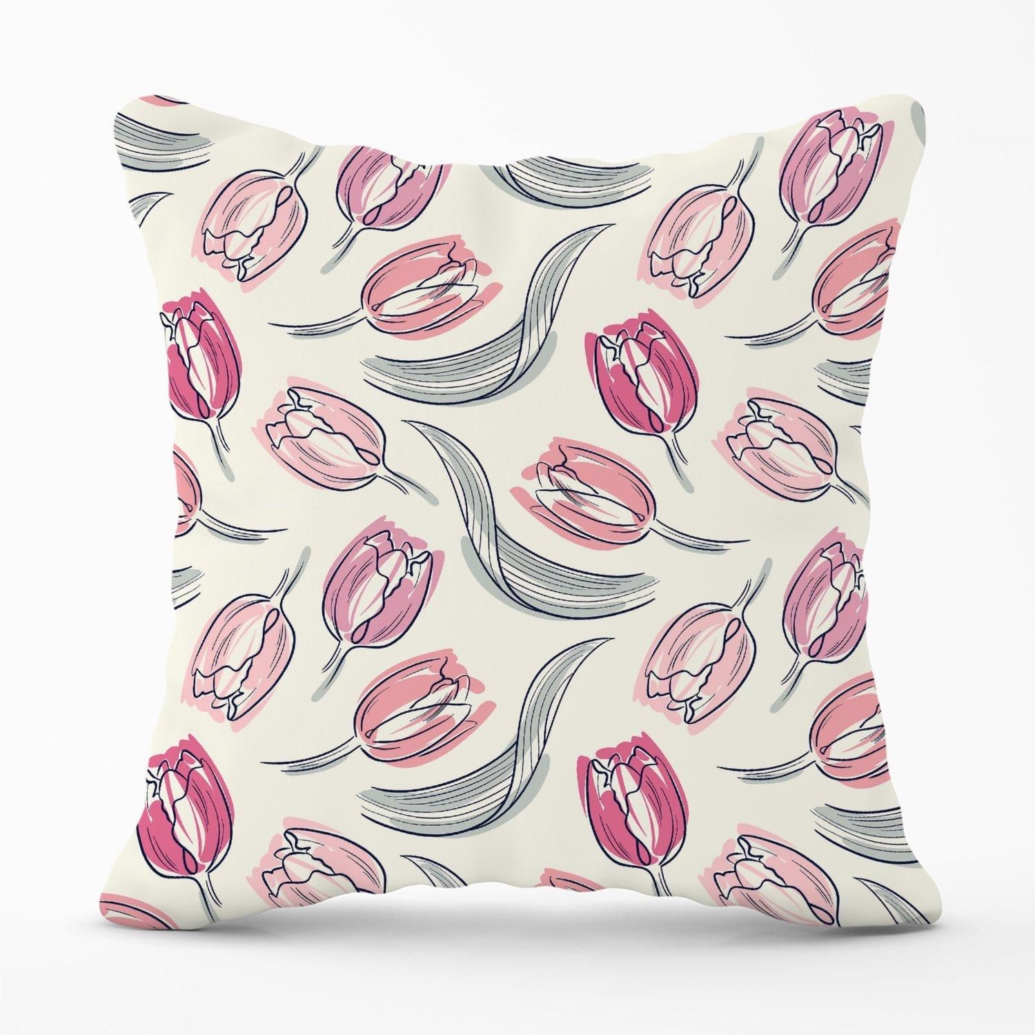 Warren Reed - Designer Tulips Outdoor Cushion in Pink