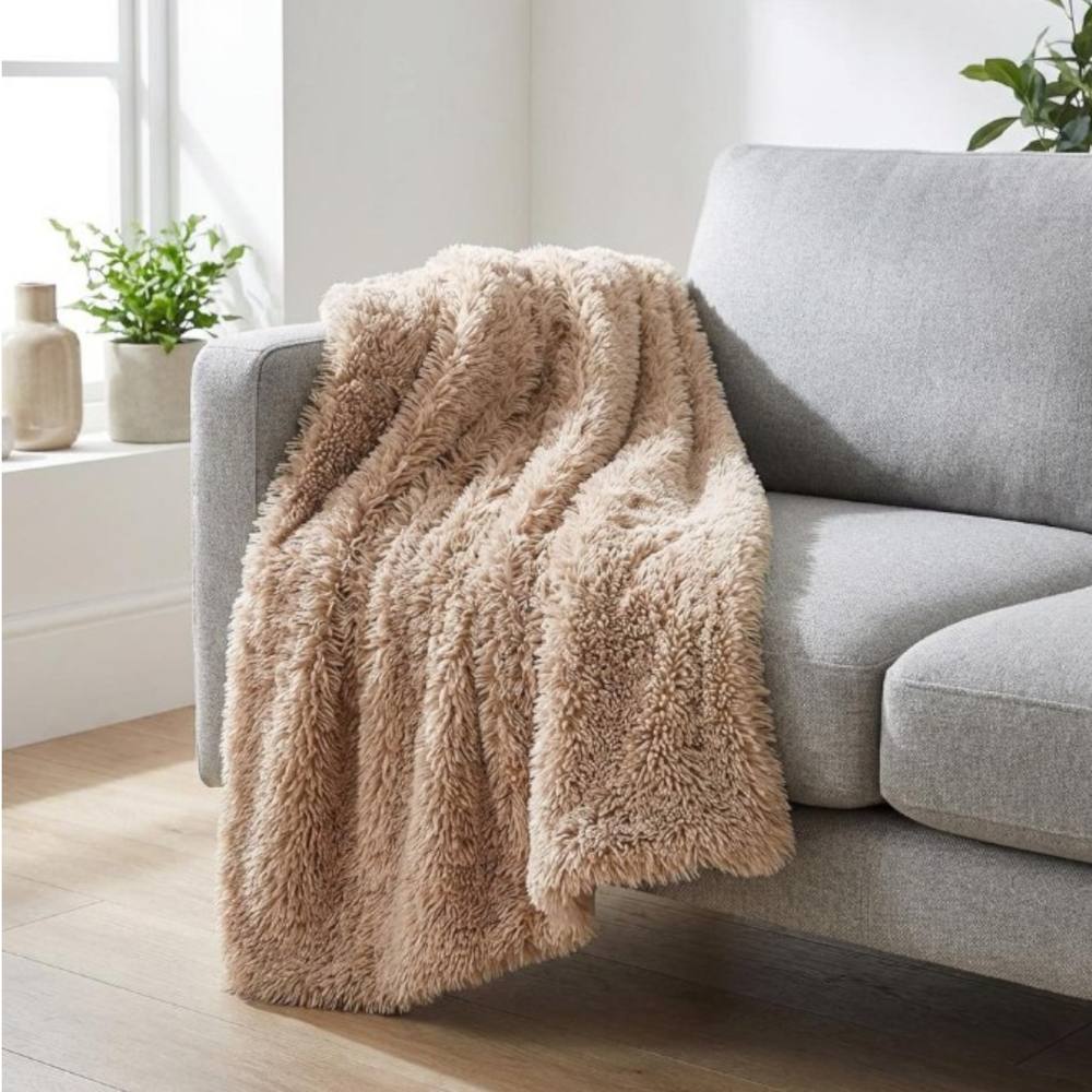 Garden Greatness Montara Plush Faux Fur Throw in Tan