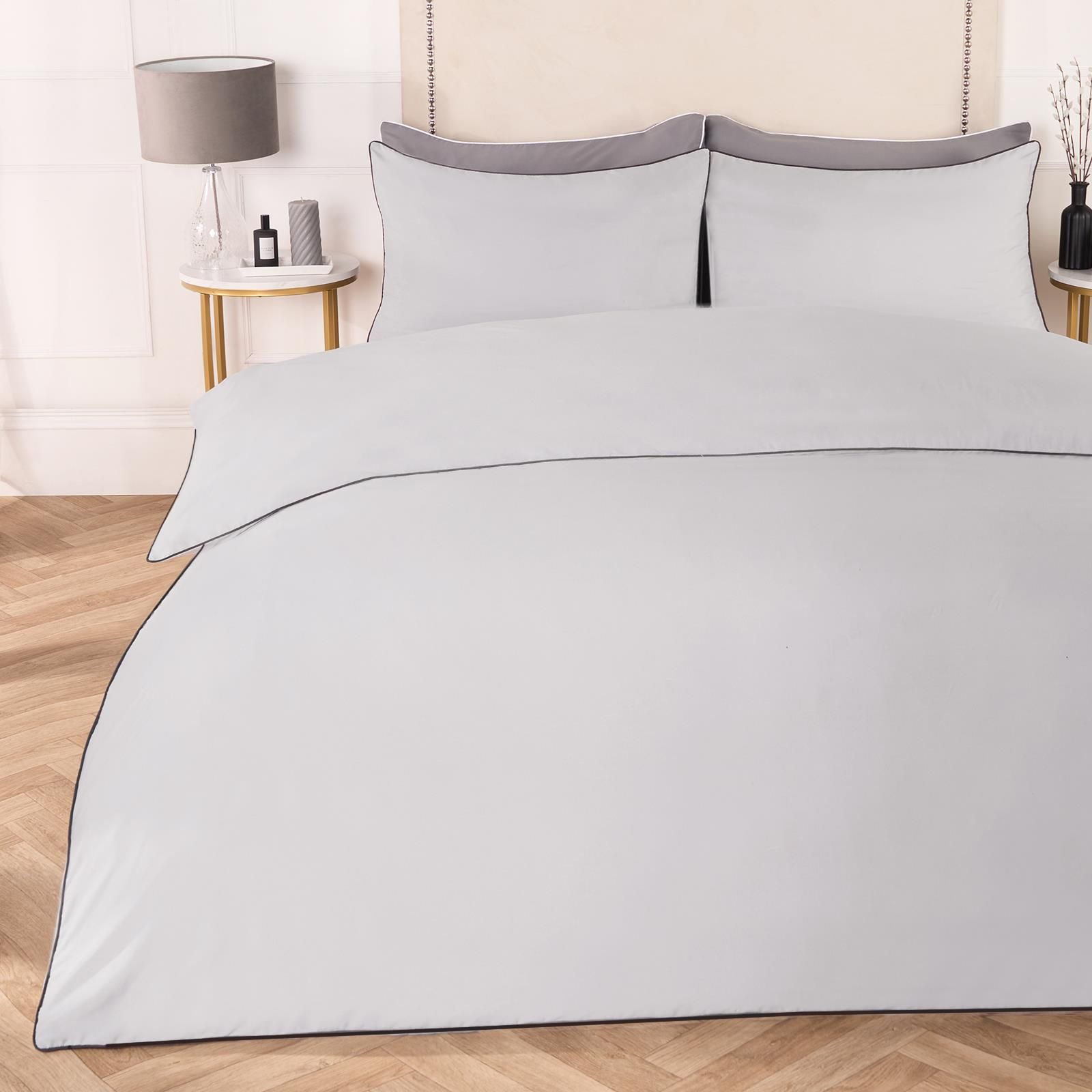 OHS Piped Edge Bedding Set Soft Duvet Cover with Pillowcase in Light Grey