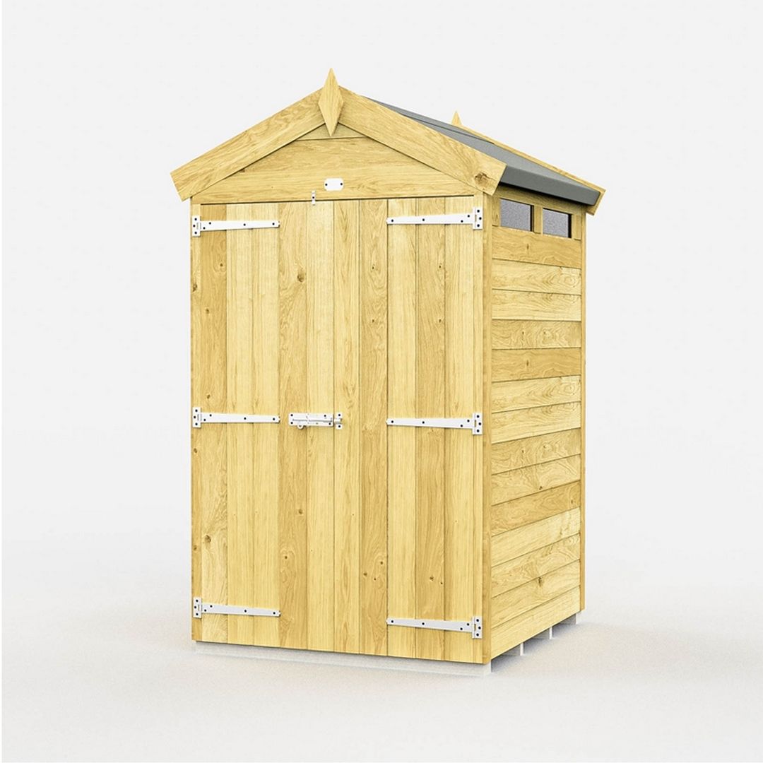 Buttercup Farm 4 x 4 Feet Apex Security Shed - Double Door - L127 x W118 x H217 cm in Brown