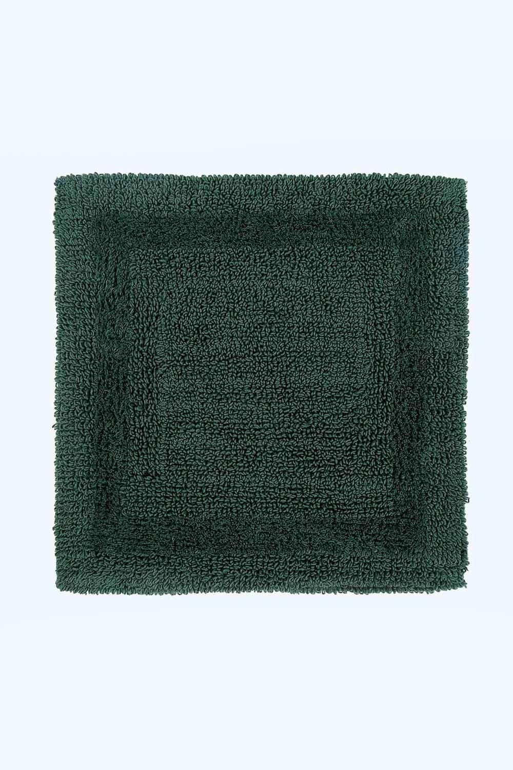 Homescapes Luxury Square Bath Mat 1600GSM 100% Cotton Reversible Shower Mat, 50cm in Dark Green