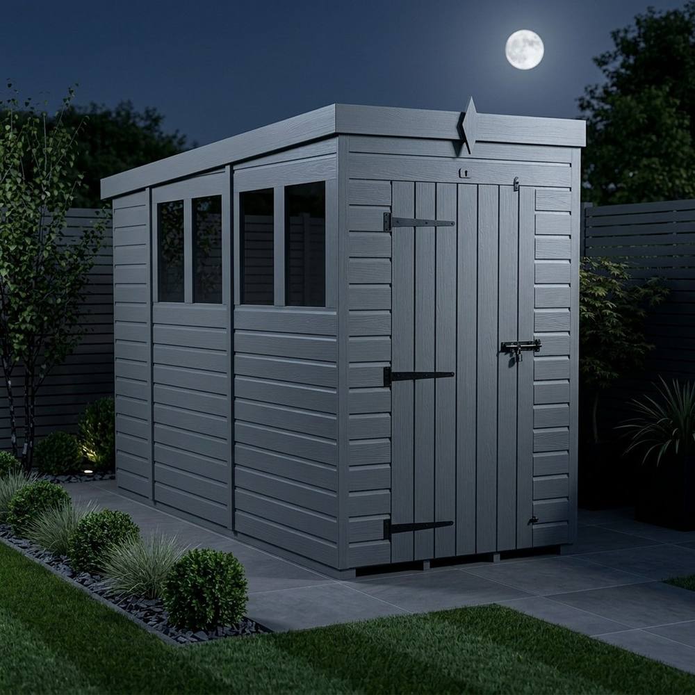 Buttercup Farm 4ft x 10ft Composite Pent Garden Shed Single Door With Windows - Grey 3