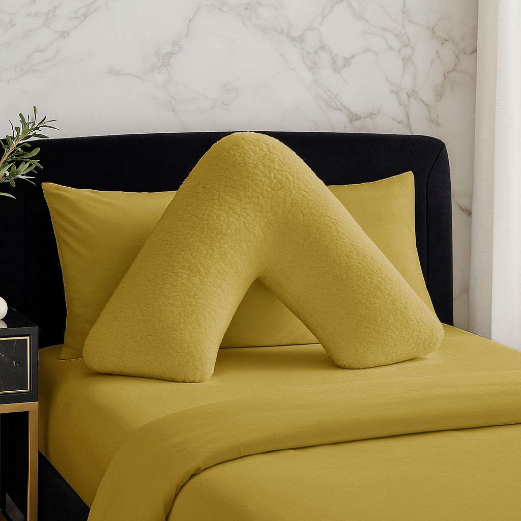 Snug City Teddy Bear Fleece Super Soft Cosy V Shape Pillowcase in Yellow