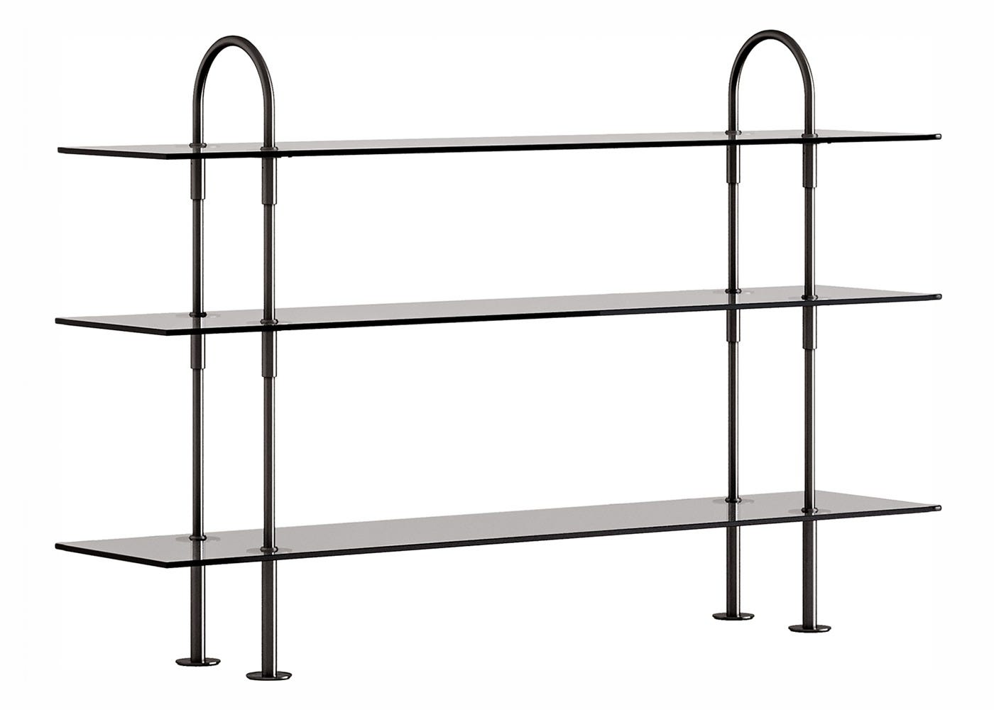 Gubi Keen Shelving 3 Shelves Black Brass Smoked Tempered Glass 160cm