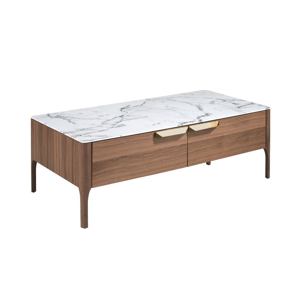 Angel Cerda Rectangular Coffee Table Marble-Effect Glass Top in Brown