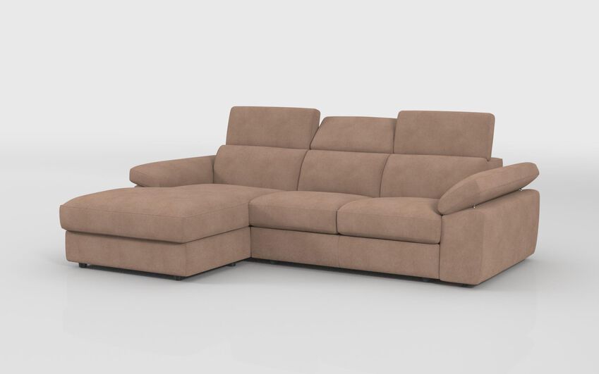 Beige Fabric Quercioli 3 Seater Sofa with Sliding Footrest & Left Hand Facing Storage Lounger