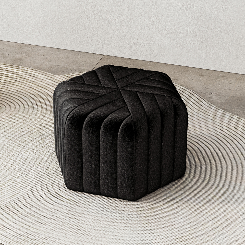 18.5" Wide Black Pouf Ottoman Upholstered in Velvet Hexagonal Footrest Stool