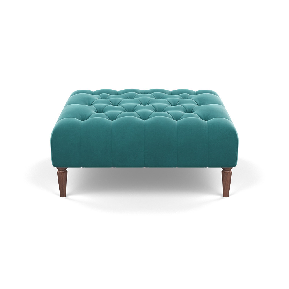 Heal's Balmoral Ottoman Smart Velvet Turquoise Walnut