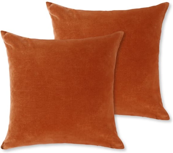 Lorna Set of 2 Velvet Cushions, 45 x 45cm, Burnt Orange