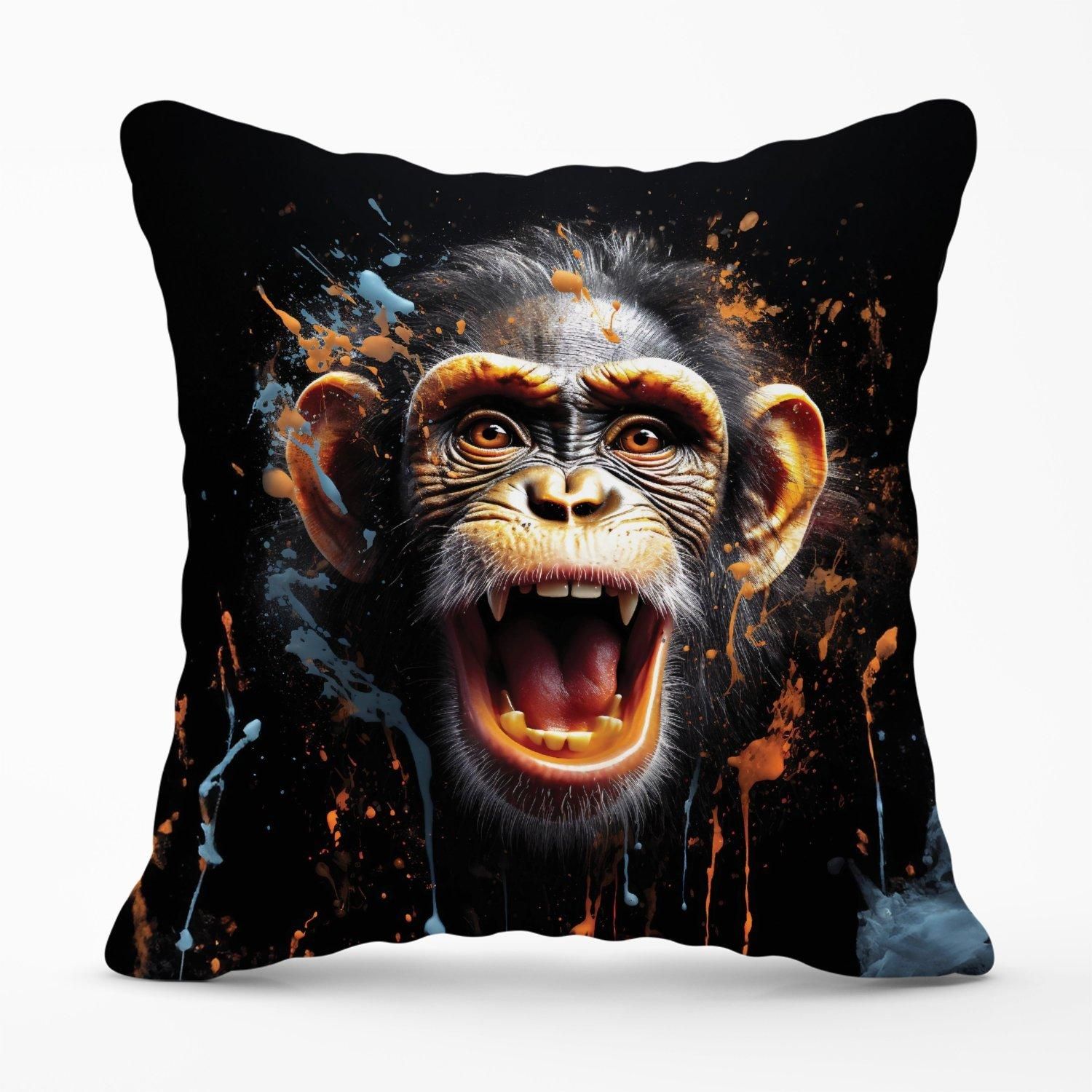 Warren Reed - Designer Monkey Face Splashart Outdoor Cushion in Orange
